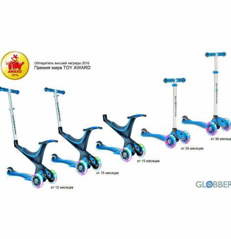 GLOBBER EVO 5 in 1 с 3 светящимися колесами Sky Blue 