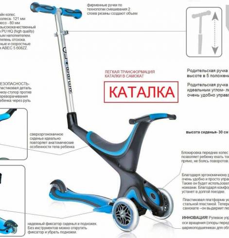 GLOBBER EVO 5 in 1 с 3 светящимися колесами Sky Blue 