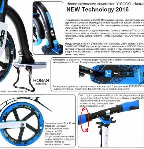 Самокат Y-SCOO 230 SLICKER NEW Technology blue 